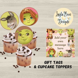 Pink Groovy Shrek Gift Tags and Cupcake Toppers (Instant Download)
