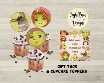 Pink Groovy Shrek Gift Tags and Cupcake Toppers (Instant Download)