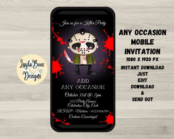 Friday the 13th Any Occasion Invitation Horror Movie Mobile 