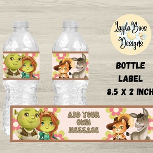 Pink Groovy Shrek Water Bottle Labels: Shrek Party Decor (Digital Template)