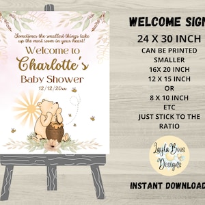 Pink Winnie Baby Shower Welcome Sign (Digital Download)