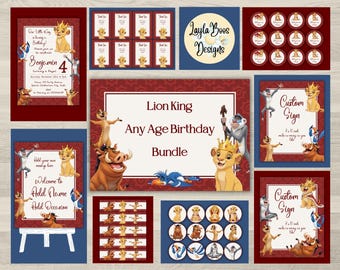 Pacchetto di inviti per il compleanno del Re Leone: Simba, benvenuto, decorazione, invito, cartelli, etichette, Canva (download digitale)