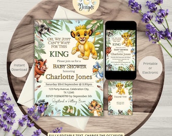 Trendy Boho Lion King Baby Shower Invitation: Printable Invite, Digital Download Template