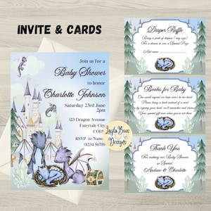 Blue Dragon Baby Shower Invitation Bundle (Digital Download)