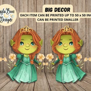 Recorte de decoración grande de cuento de hadas, recorte de Fiona, archivos digitales instantáneos, decoración de Shrek, decoración de cuento de hadas, decoración grande de Shrek, Shrek PNG
