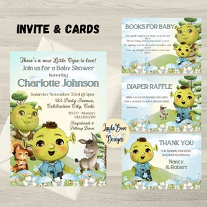 Baby Jungen Shrek-Dusche-Einladung und Karten, Shrek-Baby-Dusche-Einladung und Karten, Windel-Verlosung, Bücher für Baby, Danke-Karte