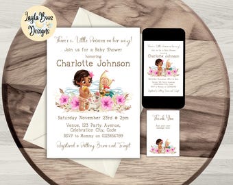 Vaiana babyshowerinbjudan: Prinsessa, polynesisk, (digital mall)