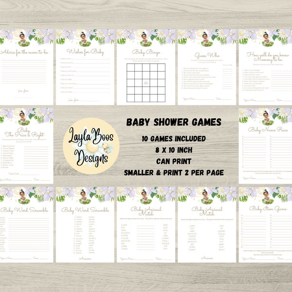 Tiana Baby Shower Games, Baby Tiana Shower Games, Princess and Frog Baby Shower Decor, Tiana Printable