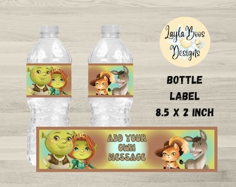 Shrek Party Water Bottle Labels: Blue Groovy Design (Digital Download)