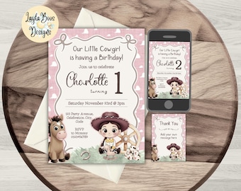 Jesse Birthday Invitation: Cowgirl, Western, Pink, Girls, Toy Story, Template (Digital Download)