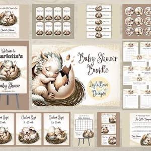 Dragon Baby Shower Invitation Bundle: Sage & Gold (Digital Templates)