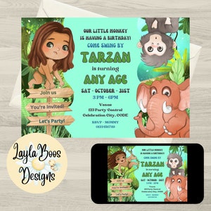 Any Age Tarzan Invitation, Tarzan Birthday Invitation, Tarzan Jungle Birthday Invite, Printable or Digital