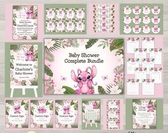 Paquete de plantillas imprimibles para baby shower con temática de ángel tropical para niñas: Descarga digital instantánea