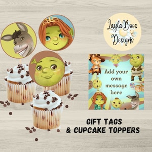 Shrek Party: Blue Groovy Gift Tags & Cupcake Toppers (Instant Download)