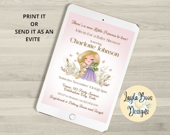 Rapunzel Princess Baby Shower Invitation (Digital Template)