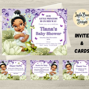 Baby Tiana Shower Invitation, Diaper Raffle, Books for Baby, Thank You Card, Tanned Skinned Baby Shower Invitation Bundle