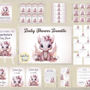 Pink Dragon Baby Shower Invitation Bundle (Digital Templates)