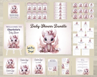 Pink Dragon Baby Shower Invitation Bundle (Digital Templates)