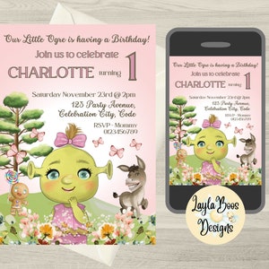Girls Shrek 1st Birthday Invitation: Fairytale Invite (Digital Template)