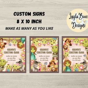 Pink Groovy Shrek Birthday Signs: Custom Party Decor (Digital Download)