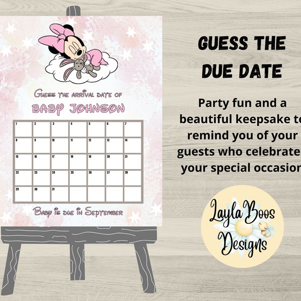 Minnie Baby Shower Decor, Minnie Guess the Due Date, Minnie Party Decor, Minnie Baby Keepsake, Baby Minnie Printable Party Game Printable