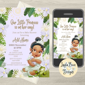 Tiana Baby Shower Invitation, Princess and Frog Baby Shower Invite, Tanned Girls Baby Shower, Dark Skinned Baby Shower