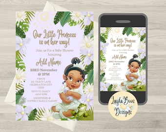 Tiana Baby Shower Invitation, Princess and Frog Baby Shower Invite, Tanned Girls Baby Shower, Dark Skinned Baby Shower