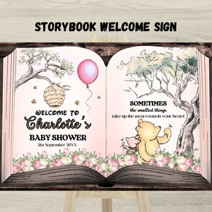 Winnie the Pooh Baby Shower Welcome Sign: Pink Storybook (Digital Download)