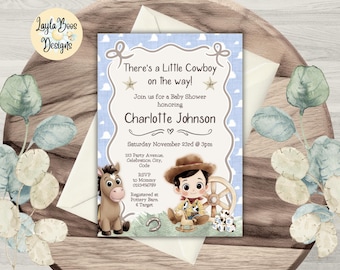 Invito per baby shower Woody, Rodeo, Western, Cowboy, Toy Story, Ragazzi, Blu, Modello (Download digitale)