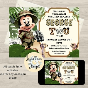 Two Wild Mickey Mouse Safari Invitation: 2nd Birthday, Digital Download