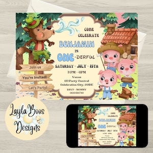 Invitación de cumpleaños de Los Tres Cerditos: Invitación del Lobo Feroz (Digital)