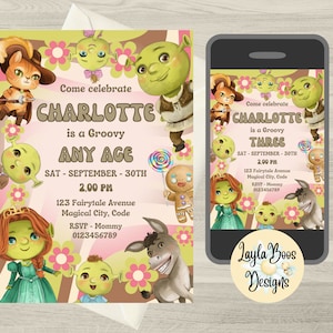 Girls Groovy Shrek Birthday Invitation: Mobile Text Invite (Digital Template)