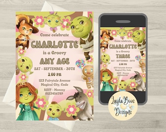 Girls Groovy Shrek Birthday Invitation: Mobile Text Invite (Digital Template)