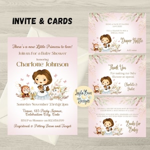 La bella e la bestia Baby Shower Invitation, Principessa Belle Baby Shower Invito e carte, Diaper Raffle, Libri per bambino, Biglietto di ringraziamento