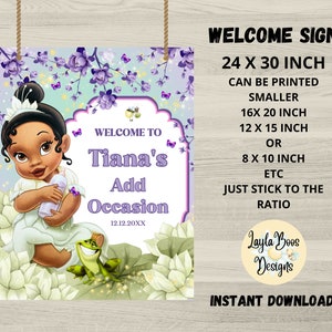 Baby Tiana Welcome Sign, Princess and Frog Welcome Sign, Any Occasion Tiana Printable Welcome Sign