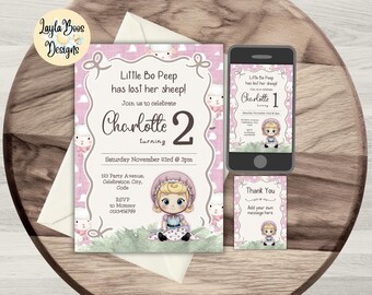 Little Bo Peep Birthday Invitation: Pink, Girls, Toy Story, Sheep, Nursery Rhyme (Digital Download)