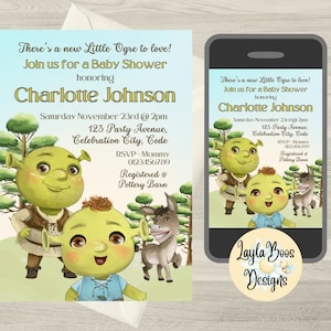 Boys Shrek Baby Shower Invitation, Baby Shrek Shower Invite, Boys Fairytale Baby Sower Evite, Shrek Baby