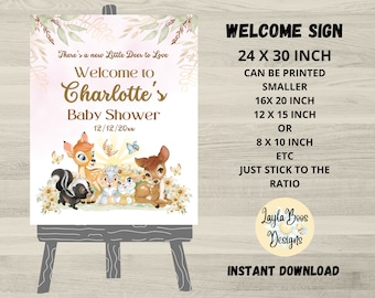 Pink Bambi Baby Shower Welcome Sign (Digital Download)