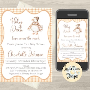 面白いアヒルのベビーシャワー招待状：性別を問わないグースイーバイト（デジタルダウンロード）