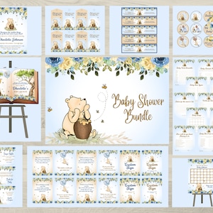 Blue Floral Winnie Baby Shower Bundle (Digital Templates)