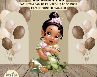 Baby Tiana PNG; Decorazione per feste a tema Principesse e Ranocchio; Oggetto di scena in piedi, Decorazione per feste Baby Tiana (Download immediato)