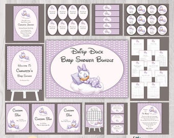 Paquete de baby shower de Daisy Duck: Canva, plantillas editables (descarga digital)