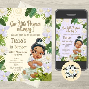 Lilac Floral Princess Birthday Invitation: Tiana Party Decor (Digital Template)