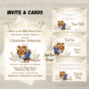 Beast Shower Invitation Bundle, Beast Baby Shower Invite and cards, Diaper Raffle, Books For Baby, Biglietto di ringraziamento