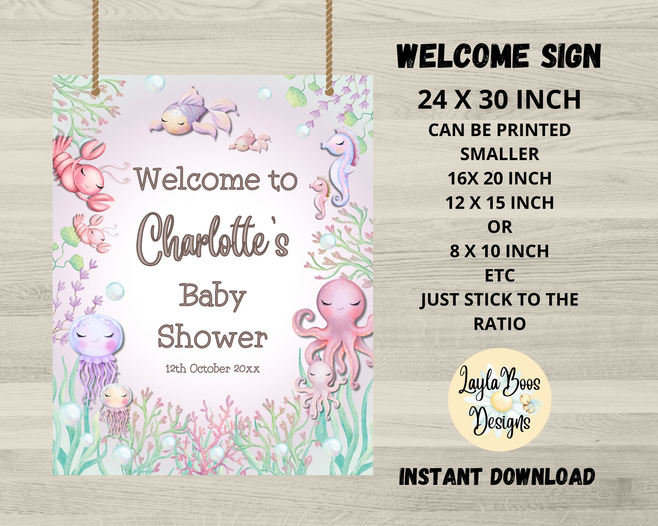 Pink Under The Sea Baby Shower Welcome Sign (Digital Download)