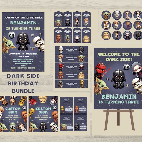 Editable Star Wars Birthday Bundle, Invitation, Welcome Sign, tags, toppers, labels, Signs, Printable Instant download