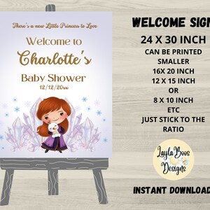 Frozen Baby Shower Welcome Sign, Princess Anna Shower Welcome, Girls Baby Shower Welcome, Anna Party Printable