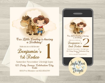 Boys 1st Birthday Cowboy Birthday Invitation, Boys 1st Rodeo Invitation, Boys 2nd Birthday Cowboy Invitation