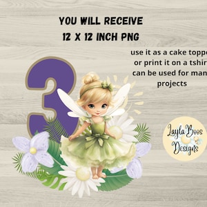 Tinkerbelle 3rd Birthday Cake Topper: Printable PNG (Digital Download)