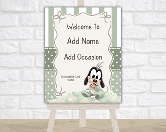 Goofy Baby Welcome Sign, Baby Shower, Birthday, Boys, Sage, Green, Template (Digital Download)